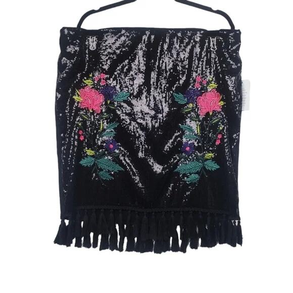 Eloquii fringe embroidered black sequin skirt size 22 - Picture 1 of 6